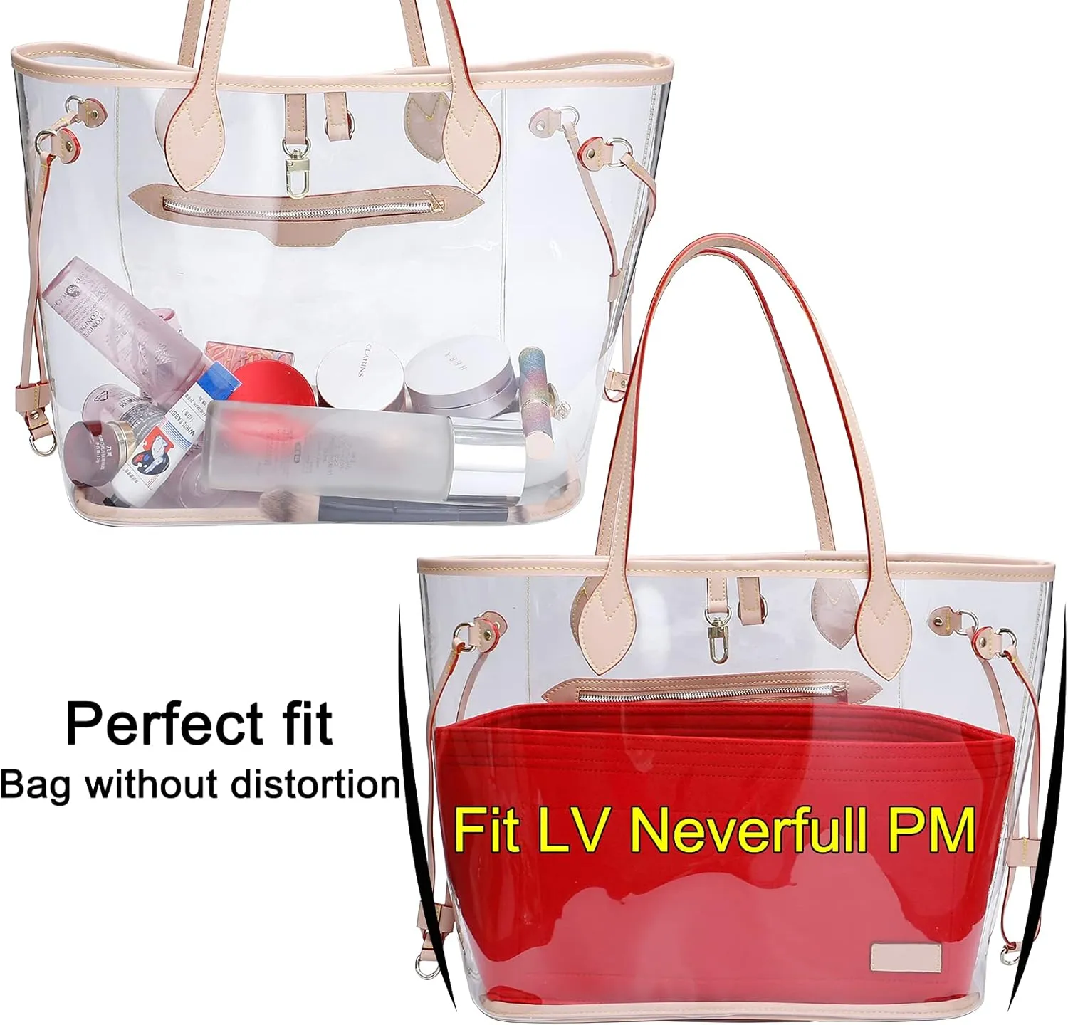 Doxo Purse Organizer Insert, Felt Bag Insert Tote Fit L Speedy 35, Neverfull PM & Base Shaper 2pc Set(Medium-Red-Combination)