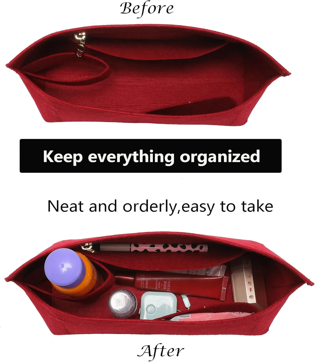 Doxo Purse Organizer Insert for Handbags, Felt Bag Organizer for Tote, Fit LV Carryall PM and More.(PM-Wine Red-Felt)