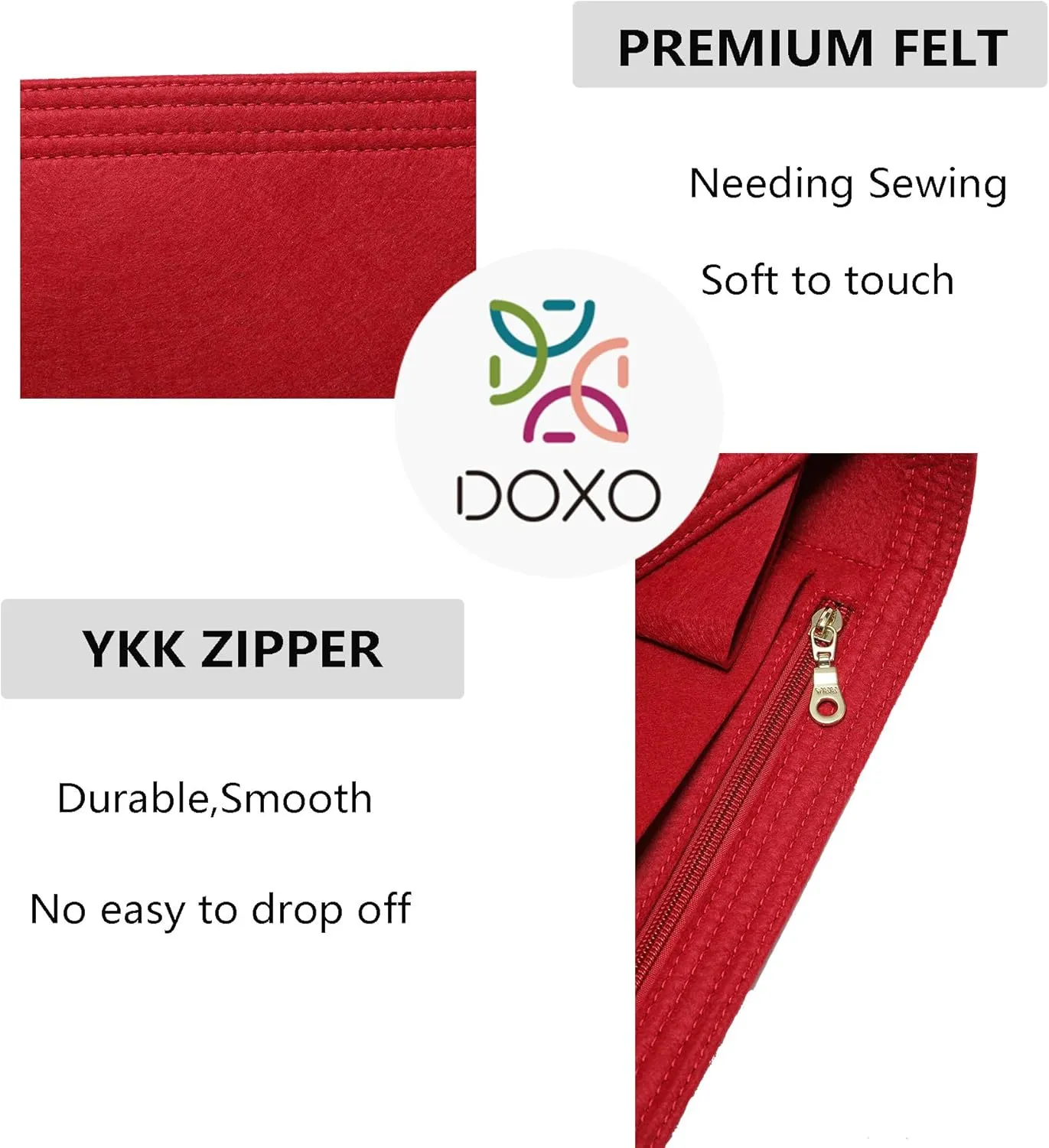 Doxo Purse Organizer Insert for Handbags, Felt Bag Organizer for Tote, Fit LV Carryall PM and More.(PM-Wine Red-Felt)