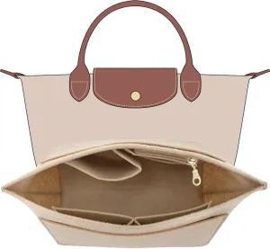 Doxo Purse Organizer Insert for Handbags,Felt with Multiple Pockets,Suitable for Longchamp Le Pliage Small Tote Bags (S,Beige)