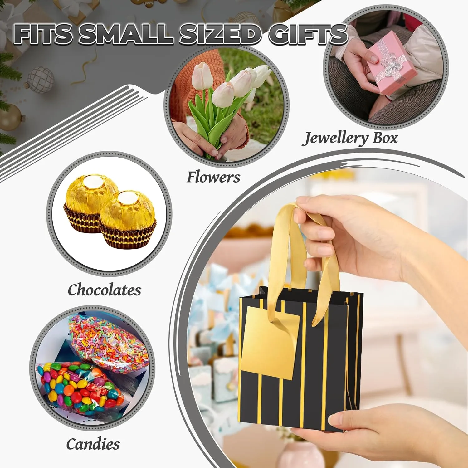 DOYIDE 30 Pcs Small Gift Bags with Handles, 4x2.75x4.5inch Mini Paper Gift Bags, Tiny Party Favor Bags with Tissue and Tag, Welcome Bags for Christmas Valentines Holidays Birthday Wedding Graduation
