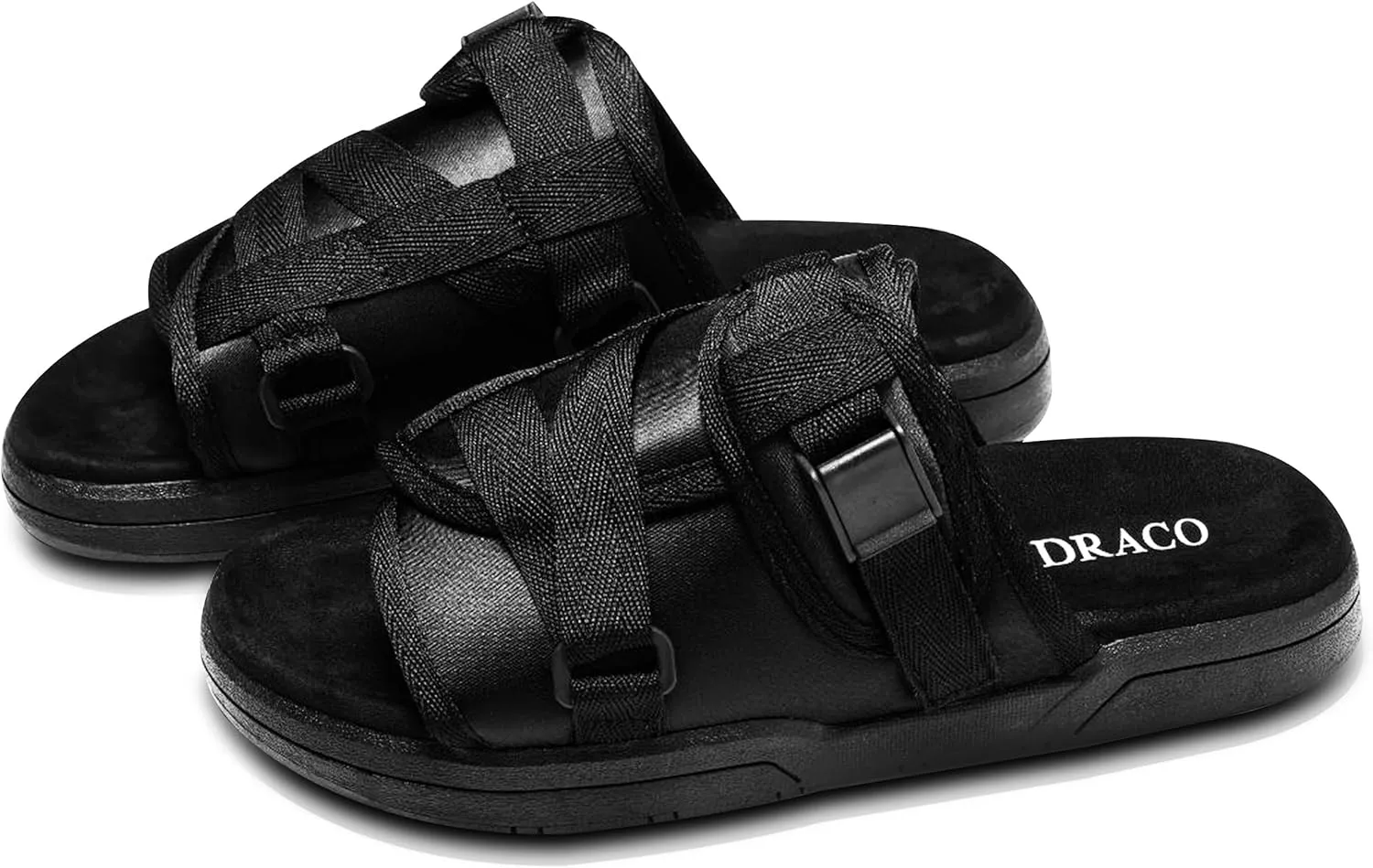 DracoSlides Original Slides for Men and Women, Made from Silk with Adjustable Straps for Wide/Narrow Feet, Sandals with Arch Support & Slip Resistant, Men & Women Footwear, Black