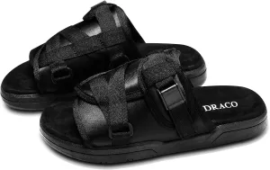 DracoSlides Original Slides for Men and Women, Made from Silk with Adjustable Straps for Wide/Narrow Feet, Sandals with Arch Support & Slip Resistant, Men & Women Footwear, Black