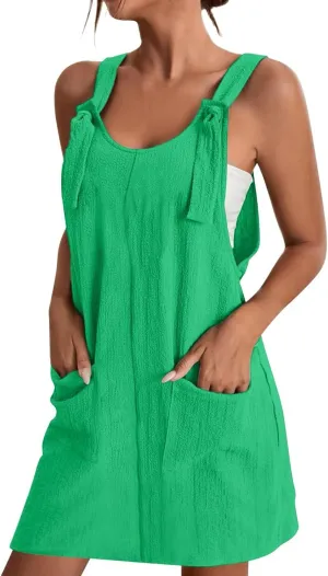 Dresses That Hide Tummy Bulge Women's Slimming Solid Color Adjustable Straps Jumpsuit Overalls Dress with Pockets