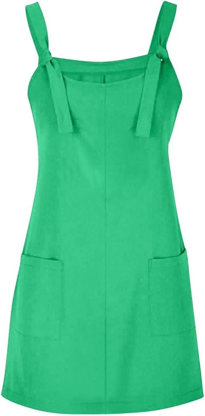 Dresses That Hide Tummy Bulge Women's Slimming Solid Color Adjustable Straps Jumpsuit Overalls Dress with Pockets
