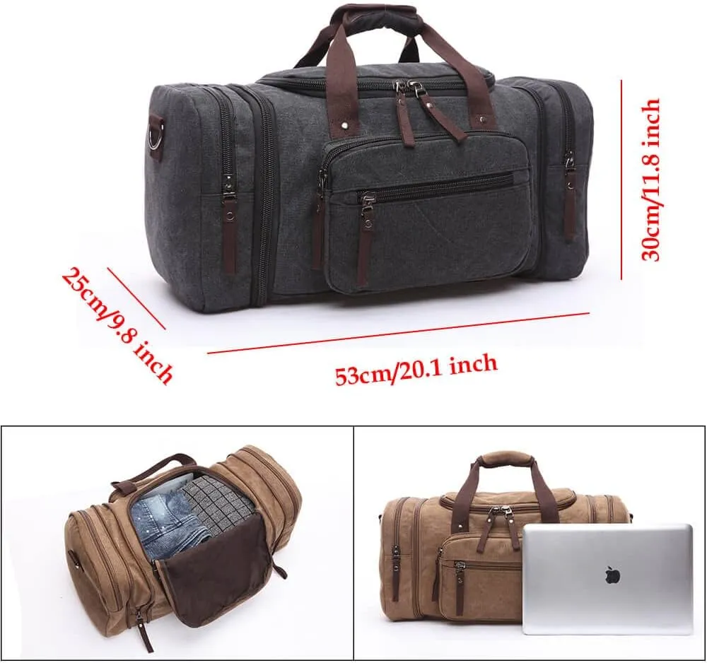 Duffle Bag for Travel, Large Canvas Duffel Bag for Travelling Overnight Weekender Bag Carry On Bag for Men Women Black