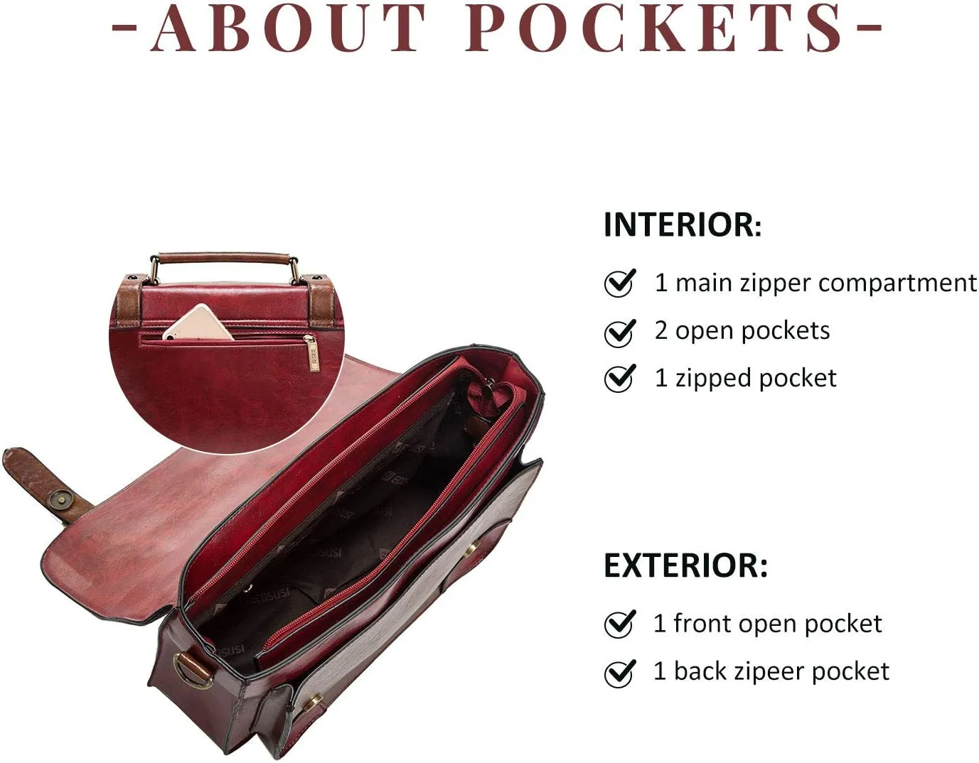 ECOSUSI Vintage Crossbody Messenger Bag Satchel Purse Handbag Briefcase for Women
