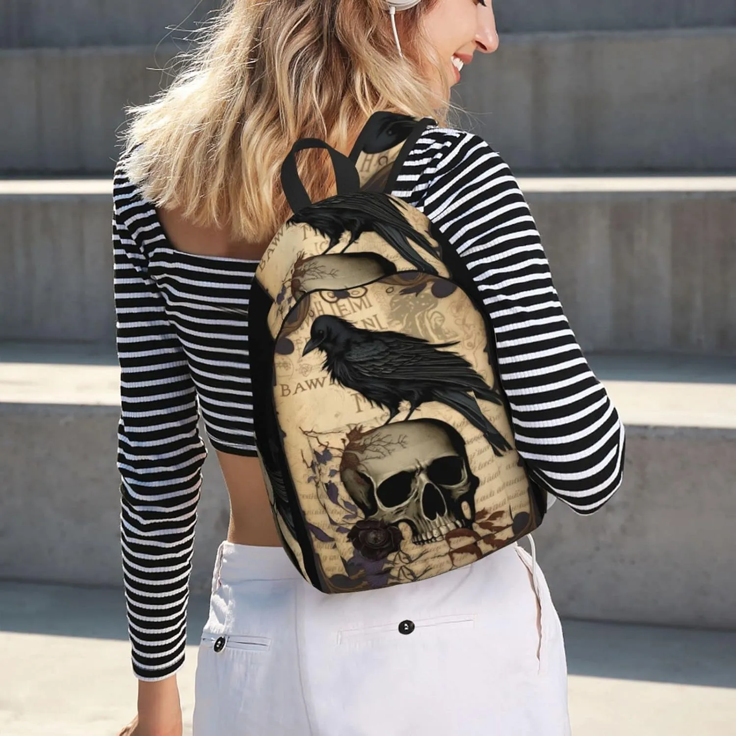 Edgar Allan Poe The Raven Skull Backpack with Adjustable Straps, Suitable for Travel Picnics Activities