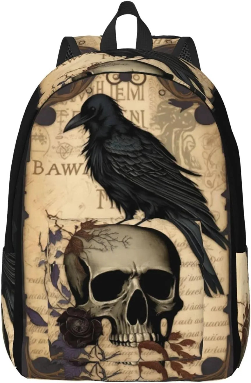 Edgar Allan Poe The Raven Skull Backpack with Adjustable Straps, Suitable for Travel Picnics Activities
