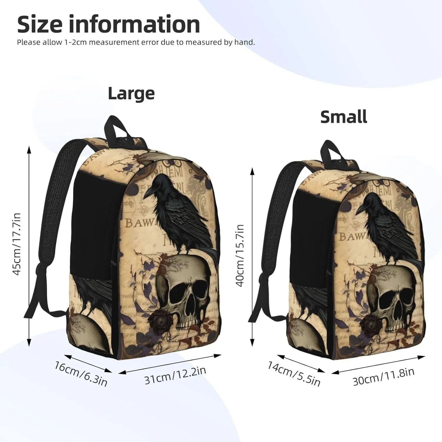 Edgar Allan Poe The Raven Skull Backpack with Adjustable Straps, Suitable for Travel Picnics Activities