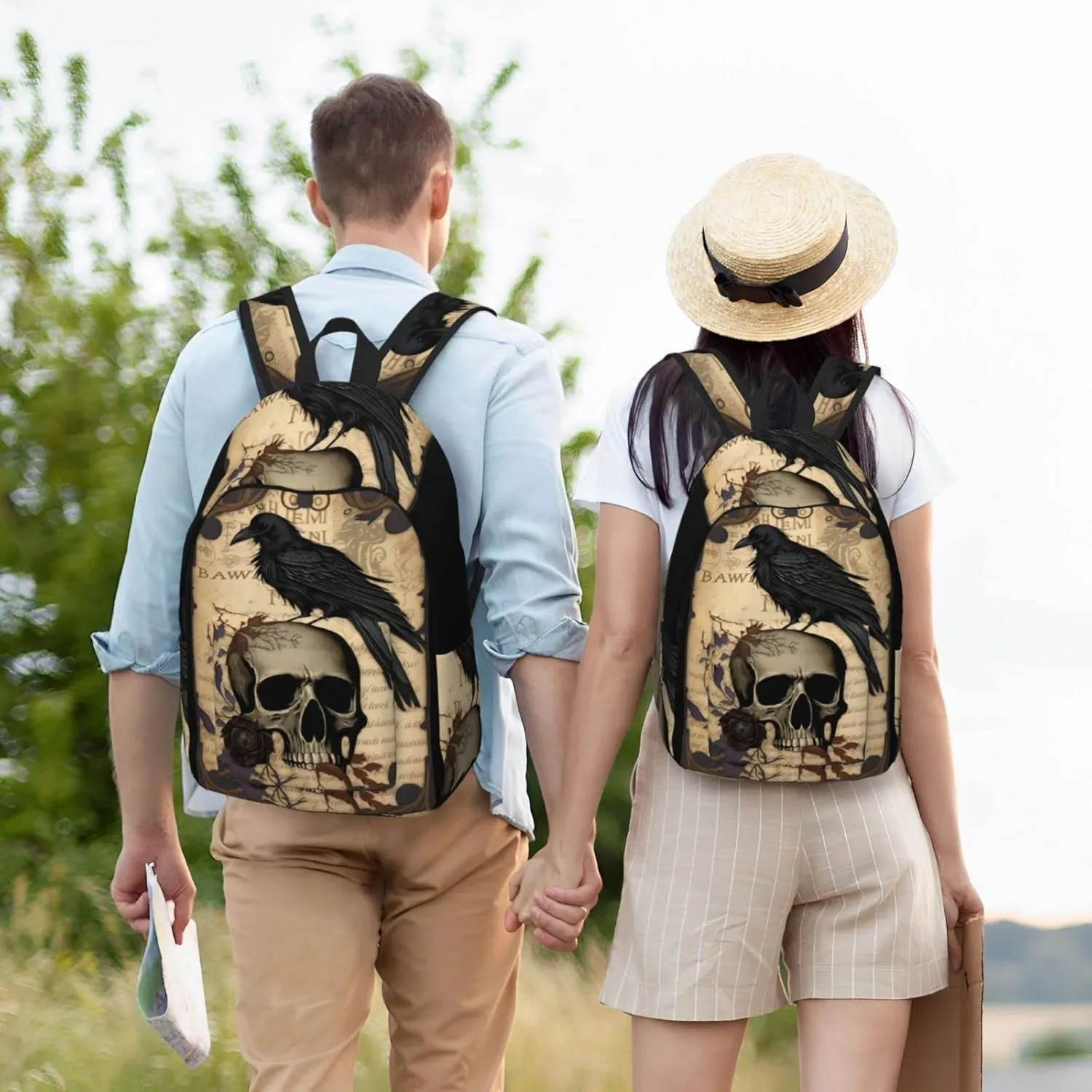 Edgar Allan Poe The Raven Skull Backpack with Adjustable Straps, Suitable for Travel Picnics Activities