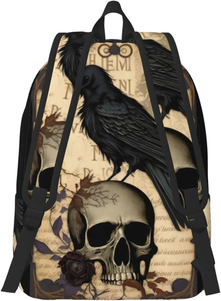 Edgar Allan Poe The Raven Skull Backpack with Adjustable Straps, Suitable for Travel Picnics Activities