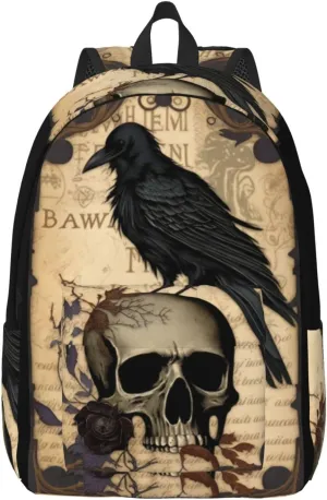 Edgar Allan Poe The Raven Skull Backpack with Adjustable Straps, Suitable for Travel Picnics Activities