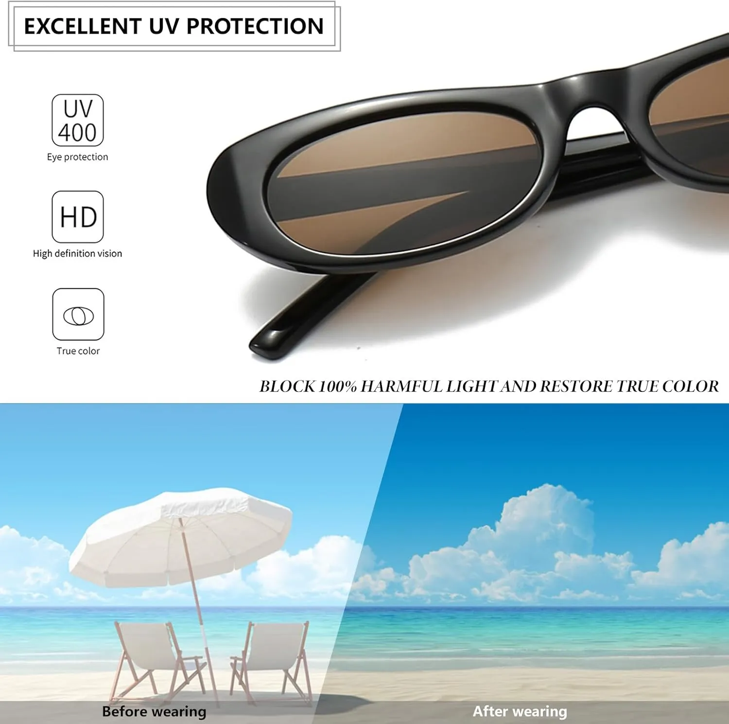Elongated Narrow Cat Eye Sunglasses for Women 90s Retro Womens Oval Sunglasses Fashion Small Black Shades