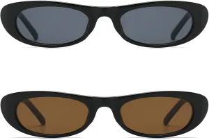 Elongated Narrow Cat Eye Sunglasses for Women 90s Retro Womens Oval Sunglasses Fashion Small Black Shades