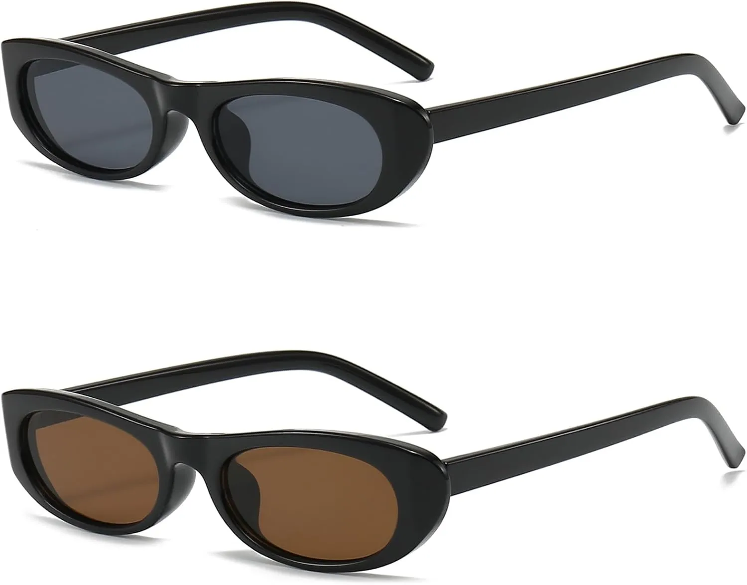 Elongated Narrow Cat Eye Sunglasses for Women 90s Retro Womens Oval Sunglasses Fashion Small Black Shades