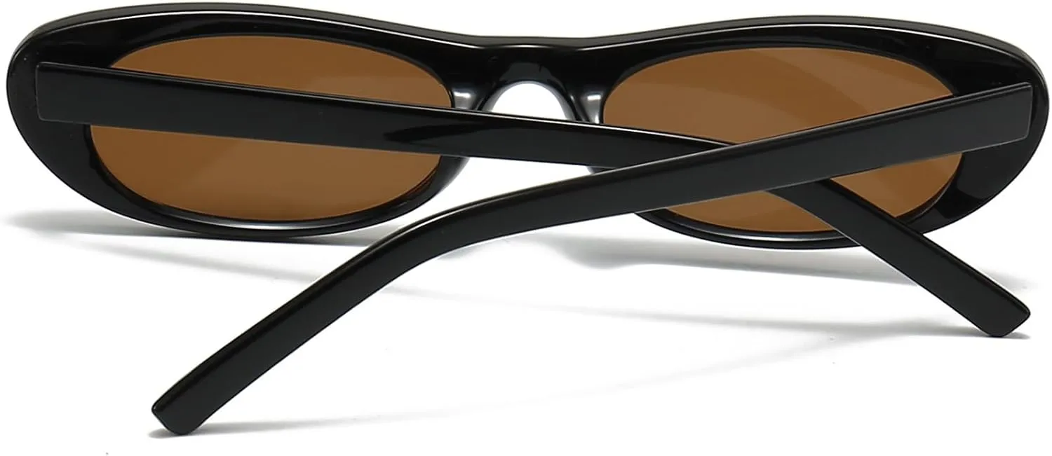 Elongated Narrow Cat Eye Sunglasses for Women 90s Retro Womens Oval Sunglasses Fashion Small Black Shades