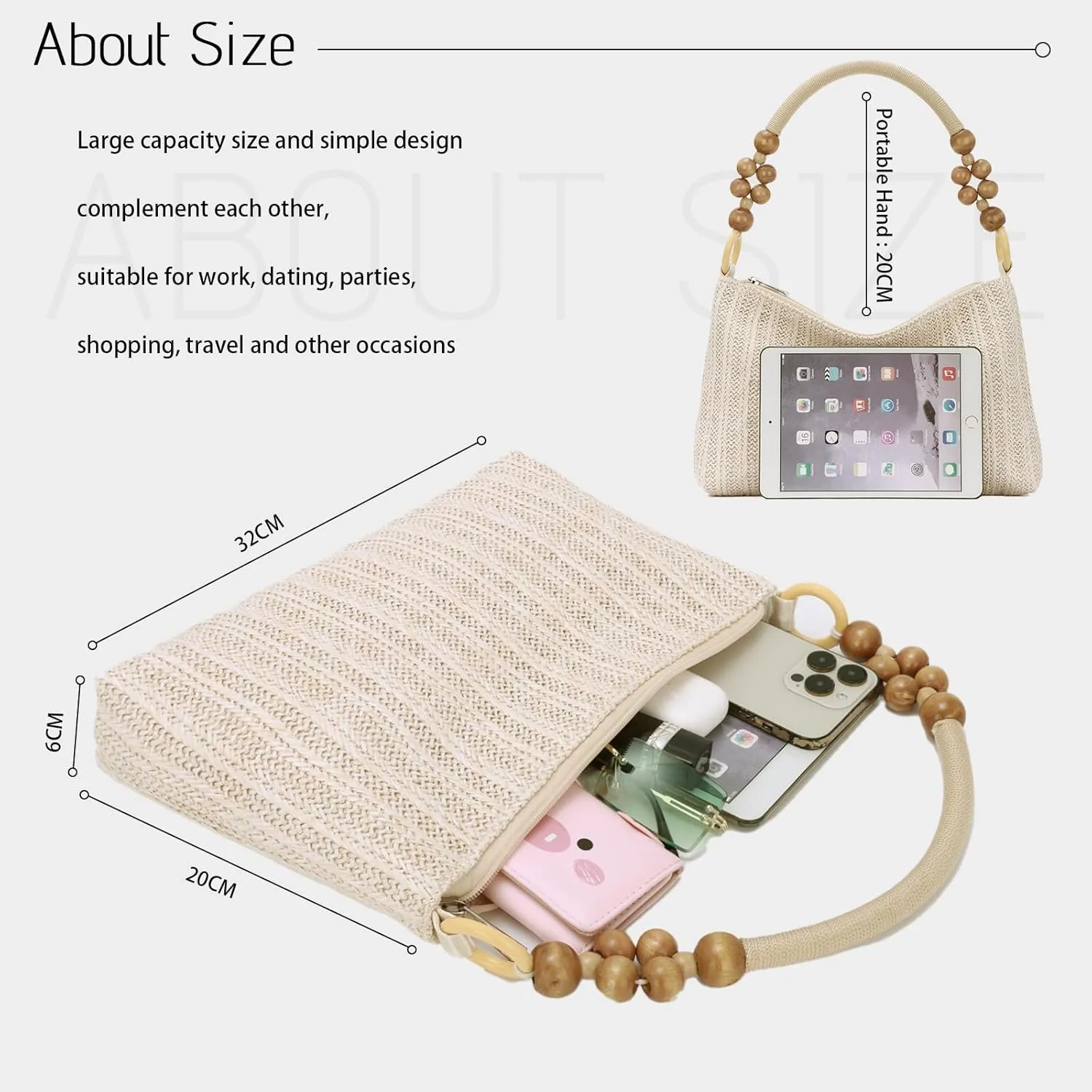 Emprier Straw Tote Bag for Women Summur Beach Bags Straw Shoulder Purse Woven Tote Bag Vacation Handbags