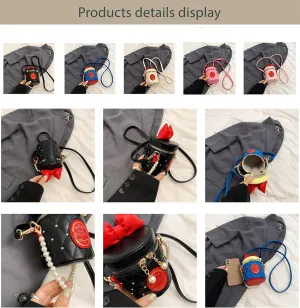 Enchanted Bow Bucket Bag – Kids & Women’s Burket Purse with Adjustable Pearl Strap, Versatile Mini Handbag for Girls/Mom