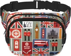England Symbols print Everywhere Fanny Pack Purse with Adjustable Straps for Casual Travel Hiking Outdoor Sports