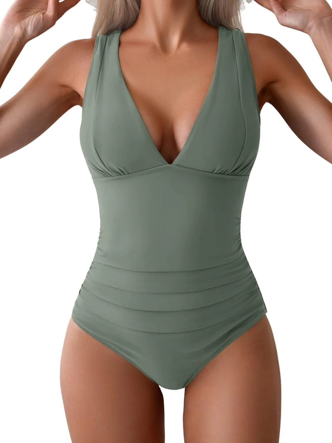 Eomenie One Piece Swimsuit for Women Tummy Control Plunge V Neck Bathing Suit Slimming Wide Straps Swimwear