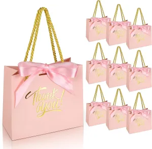 EQOREIIN 30 Pack Thank You Gift Bags with Handles 5.5 x 2.4 x 4.7 Inches Small Gift Bags with Bow Ribbon Party Favor Bags Paper Gift Bags Bulk for Baby Shower, Wedding, Party Favor, Birthday,