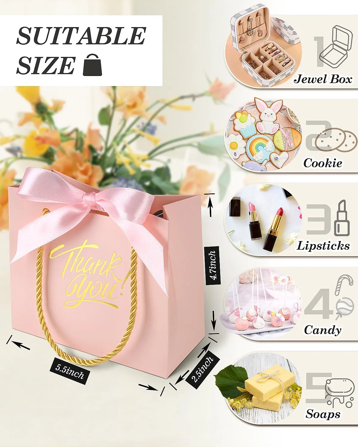 EQOREIIN 30 Pack Thank You Gift Bags with Handles 5.5 x 2.4 x 4.7 Inches Small Gift Bags with Bow Ribbon Party Favor Bags Paper Gift Bags Bulk for Baby Shower, Wedding, Party Favor, Birthday,