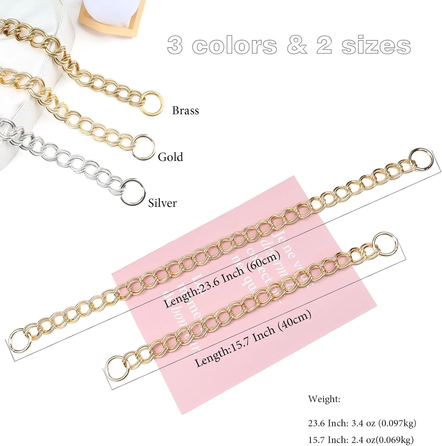 Errienpin Higher End of DIY Chunky Purse Chain Handles - Short Strap Replacement for Handbag or Shoulder Bags, 15.7 Inches Long(Silver）