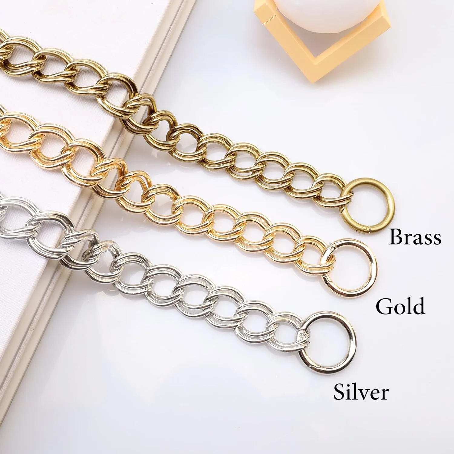 Errienpin Higher End of DIY Chunky Purse Chain Handles - Short Strap Replacement for Handbag or Shoulder Bags, 15.7 Inches Long(Silver）