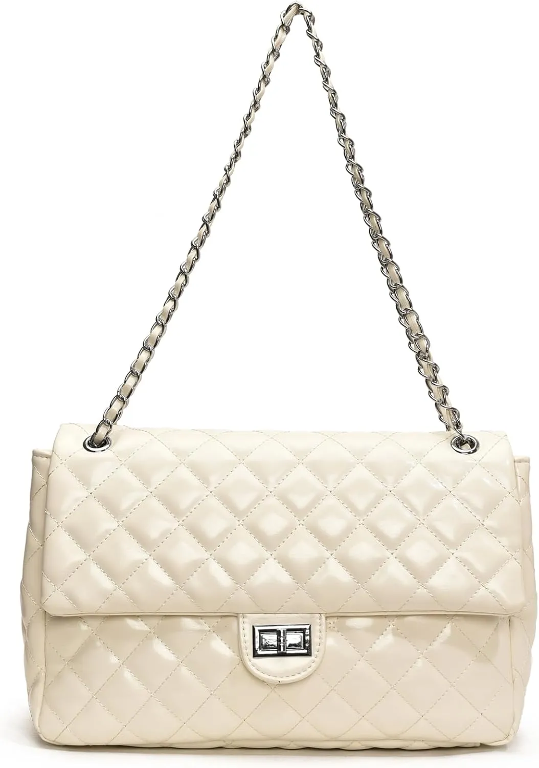 Eslcorri Crossbody Purses for Women Quilted Shoulder Bag Medium Chain Purse Trendy Ladies Handbag PU Leather Pocketbooks