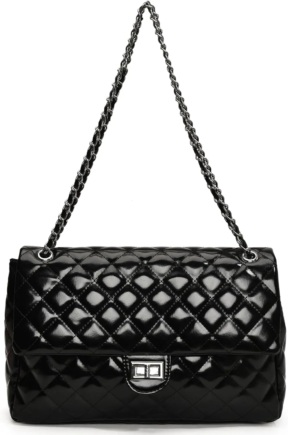 Eslcorri Crossbody Purses for Women Quilted Shoulder Bag Medium Chain Purse Trendy Ladies Handbag PU Leather Pocketbooks