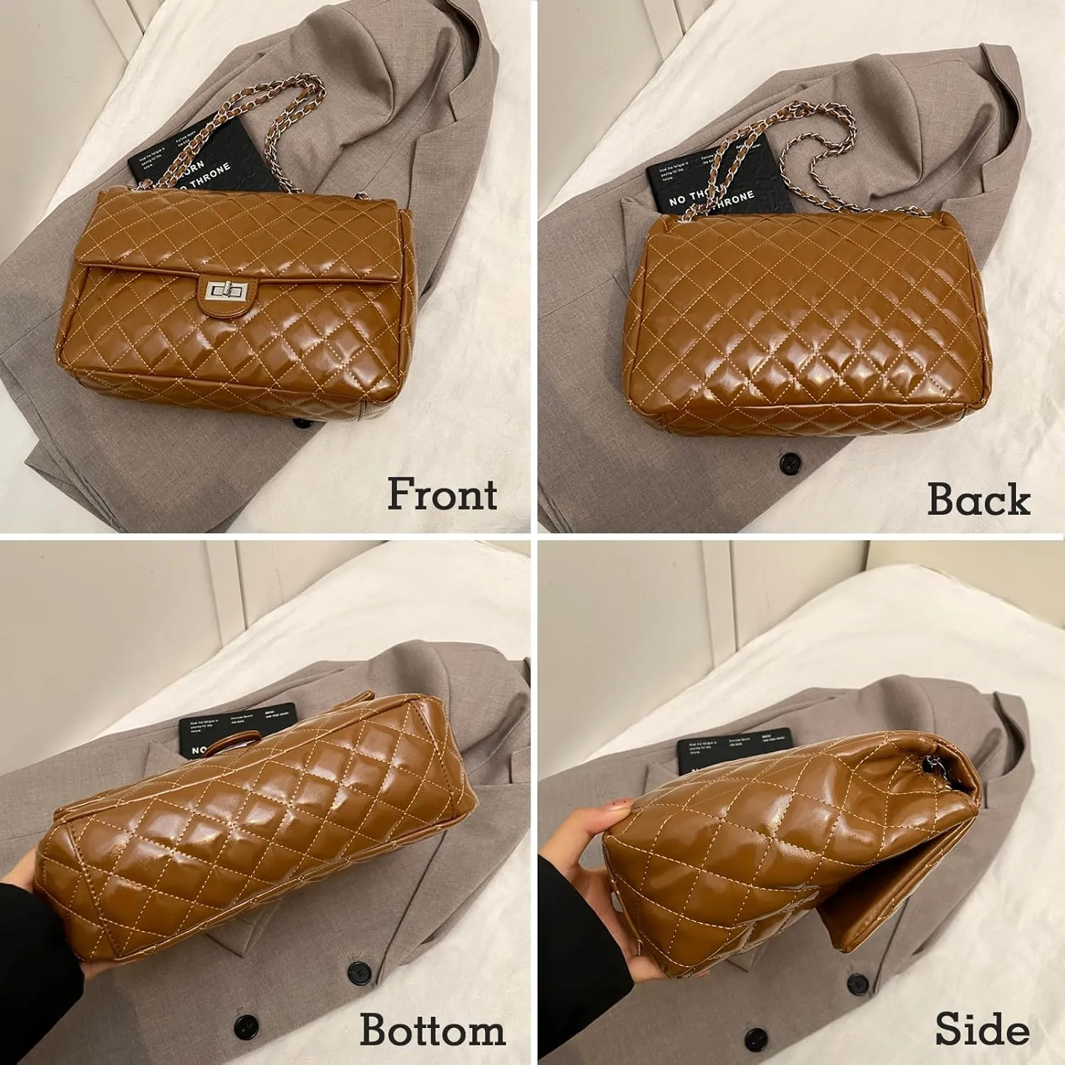 Eslcorri Crossbody Purses for Women Quilted Shoulder Bag Medium Chain Purse Trendy Ladies Handbag PU Leather Pocketbooks