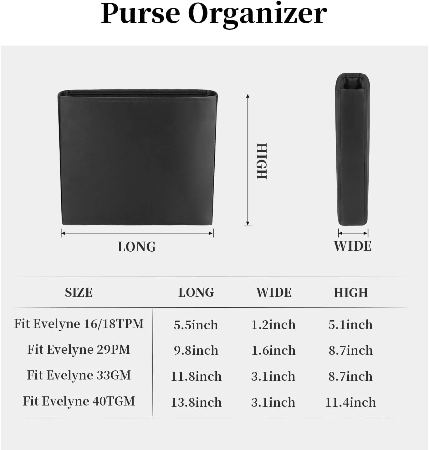 Evelyne Bags Insert, Silky Purse Organizer Insert Compatible with Hermes Evelyne, Lightweight Handbag Shaper, 4 Sizes, 114 Color Options (Custom)