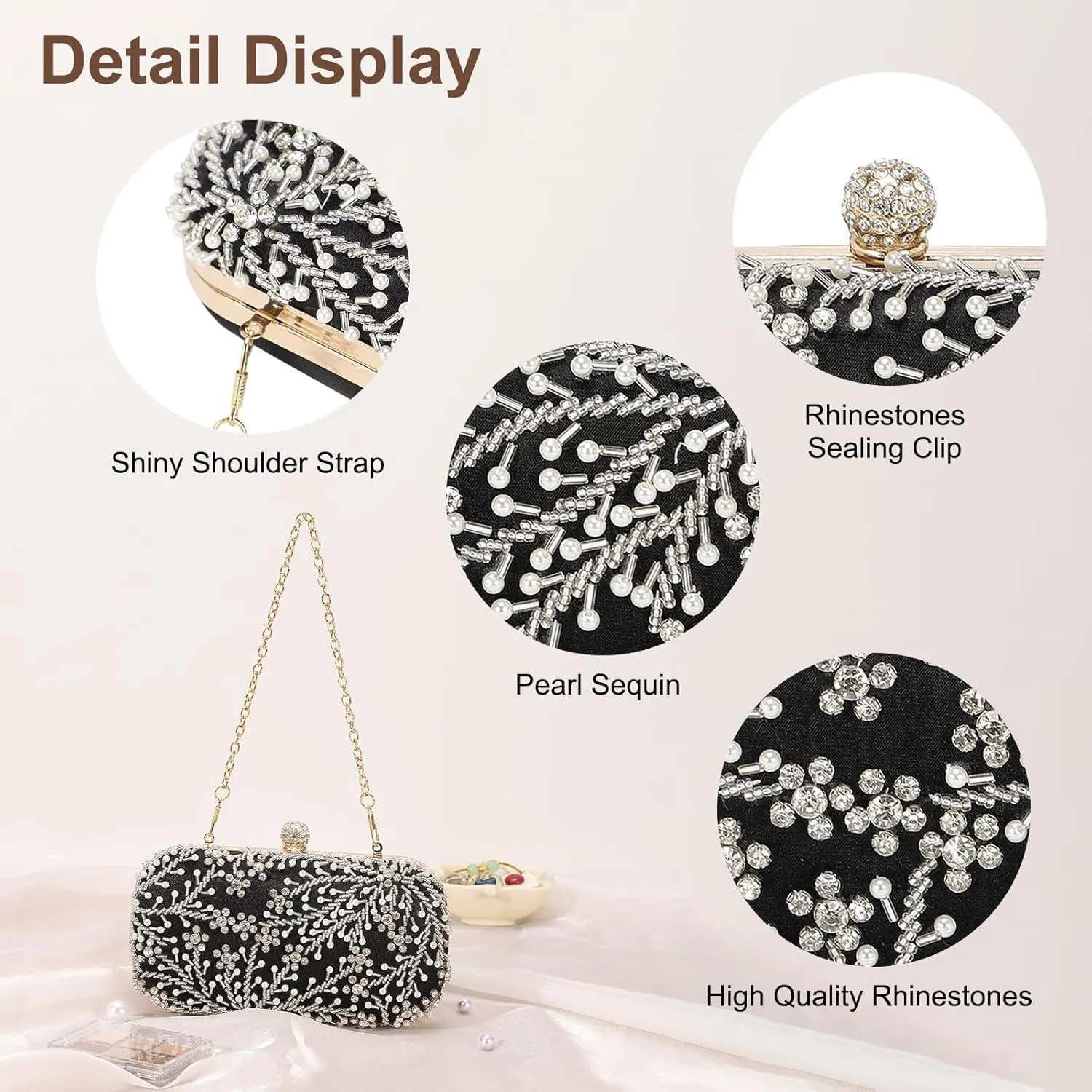 Evening Bags Clutch Purses for Women Formal, Bridal Purses Rhinestone Handbags Shoulder Bag with Chain Sparkly