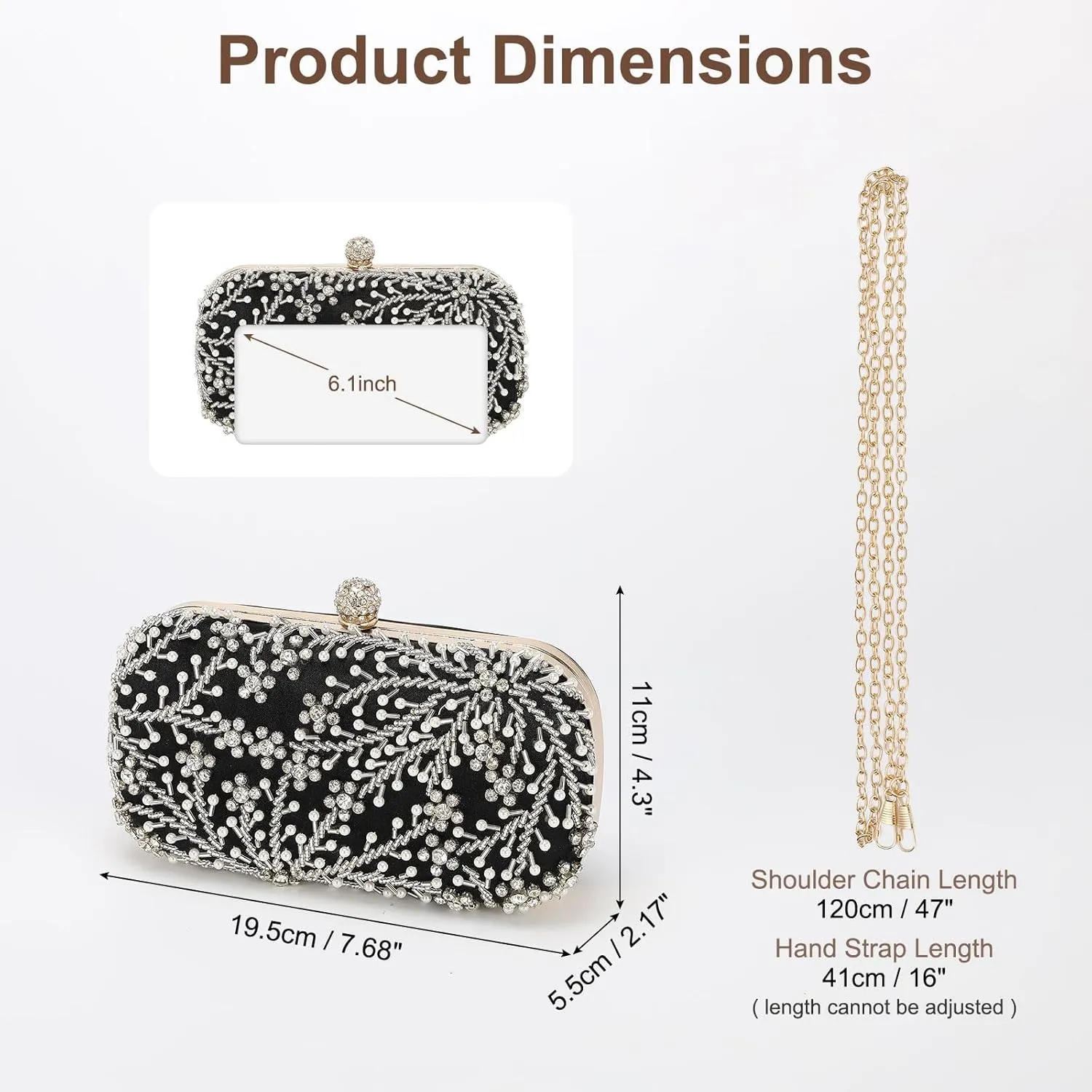Evening Bags Clutch Purses for Women Formal, Bridal Purses Rhinestone Handbags Shoulder Bag with Chain Sparkly