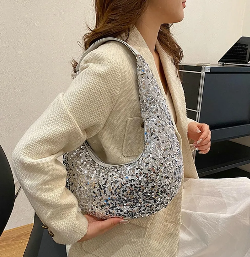 Evening Bags for Women Shiny Tote Hobo Purse Sparkly Satchel Metallic Handbag Clutch Shoulder Bag