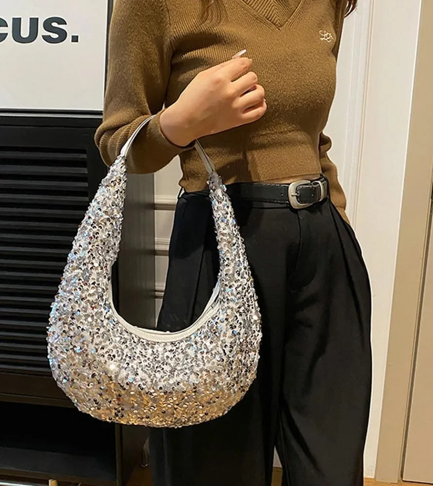 Evening Bags for Women Shiny Tote Hobo Purse Sparkly Satchel Metallic Handbag Clutch Shoulder Bag