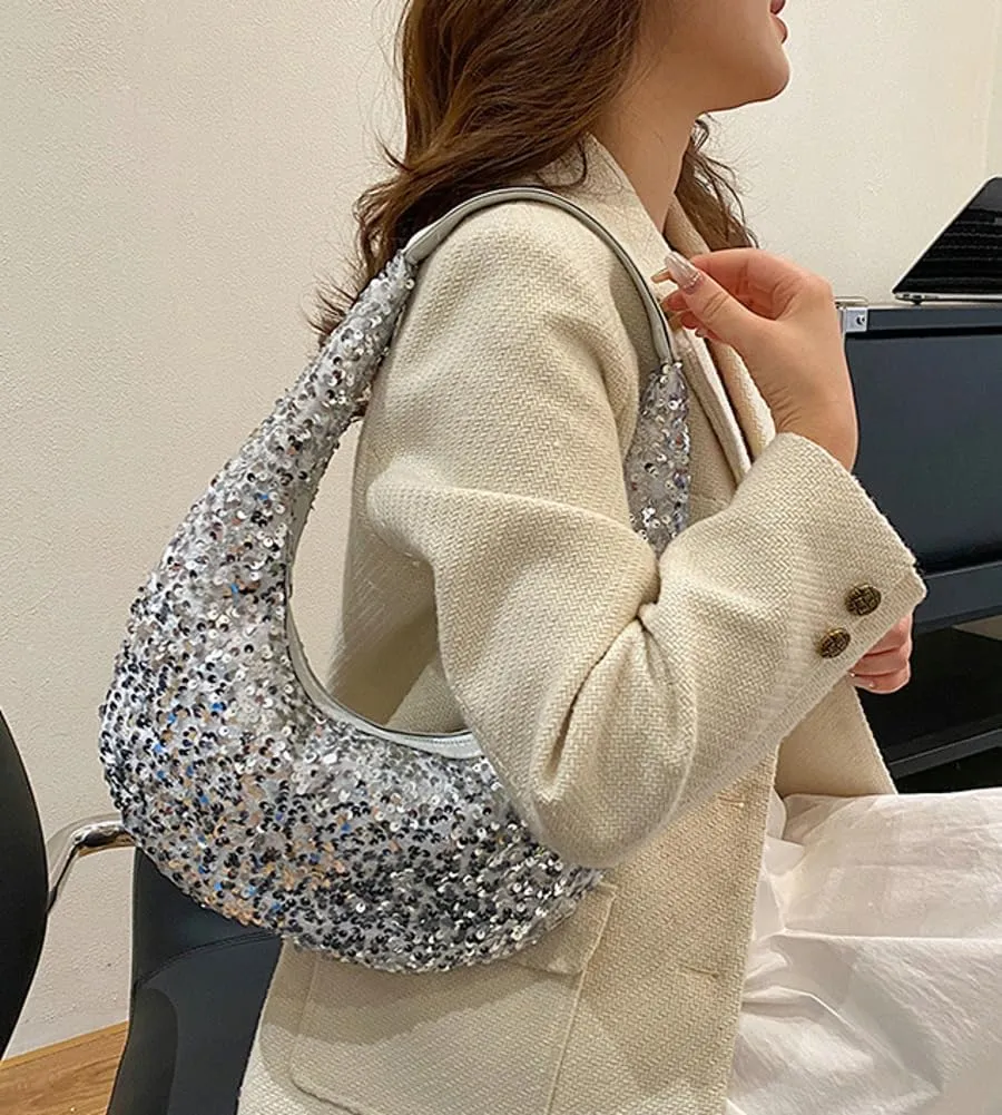 Evening Bags for Women Shiny Tote Hobo Purse Sparkly Satchel Metallic Handbag Clutch Shoulder Bag
