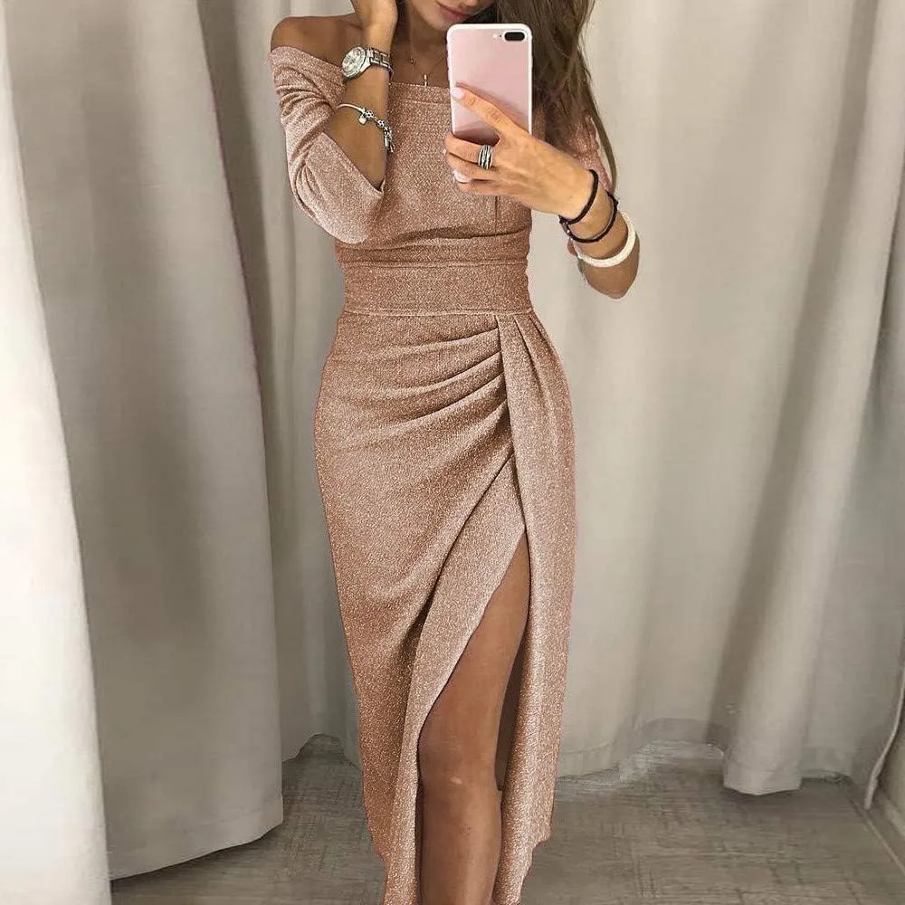 Evening Dresses for Women Elegant Long Sleeve Sequin Mini Dresses Sexy Ruched Bodycon Sparkly Glitter Cocktail Party Dresses
