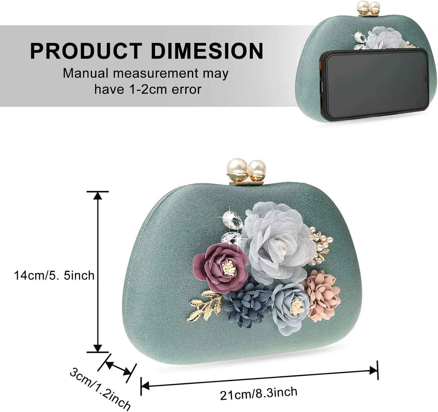 Evening HandBags for Women Flower Wedding Clutch Purse Satin Floral Ladies Party Crossbody Bag
