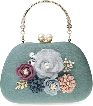 Evening HandBags for Women Flower Wedding Clutch Purse Satin Floral Ladies Party Crossbody Bag