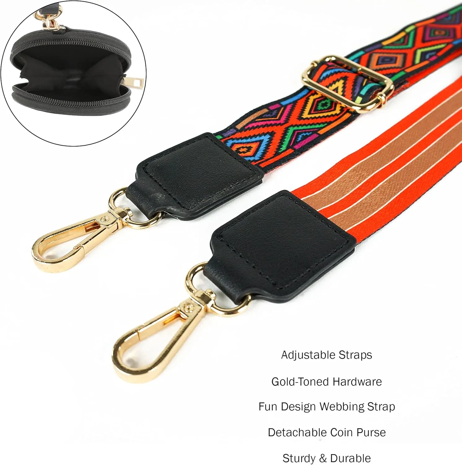 EVVE Wide Replacement Straps for Handbags with Coin Purse - For Over Shoulder Crossbody Bag, Guitar Style, Adjustable Length