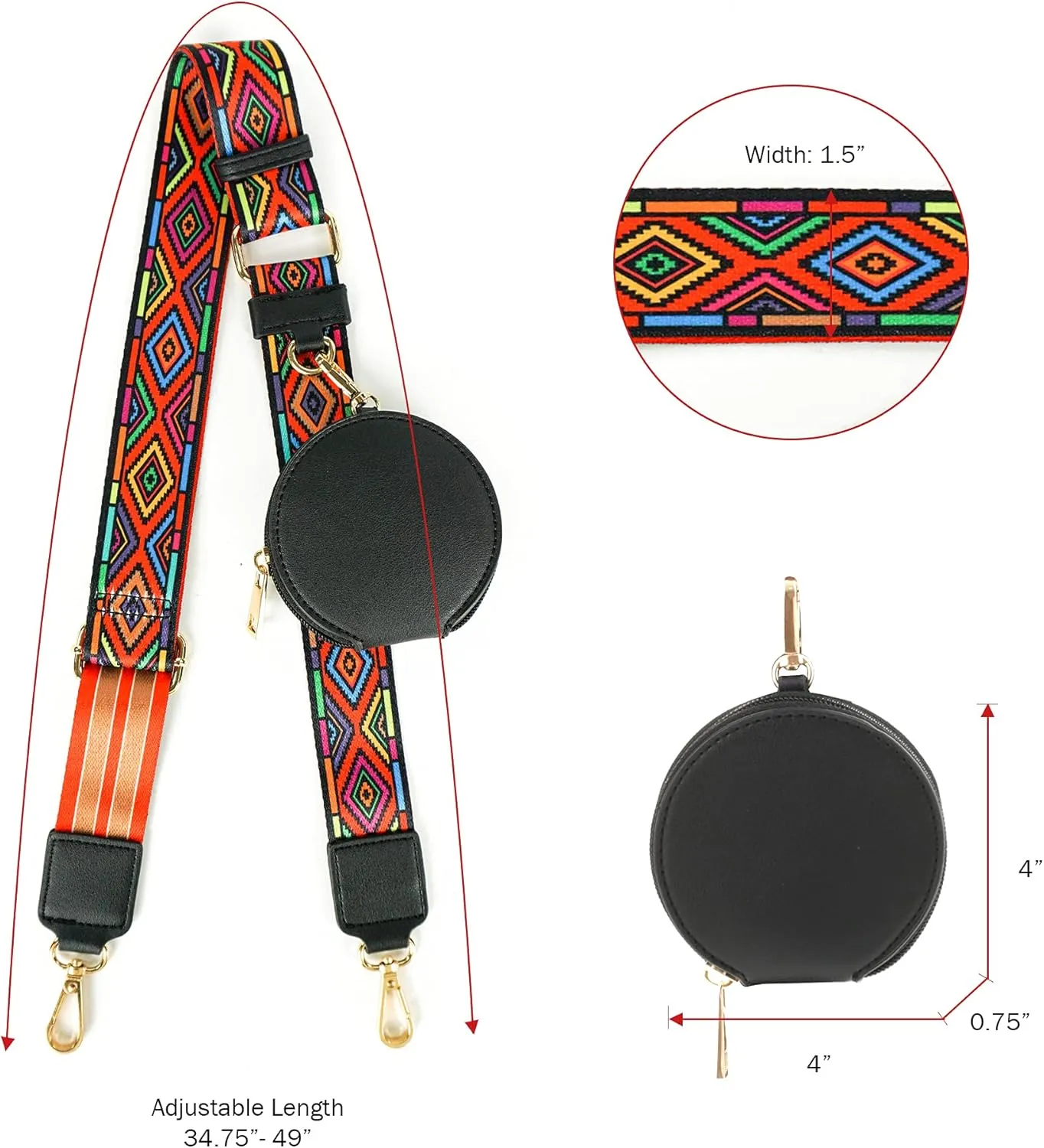 EVVE Wide Replacement Straps for Handbags with Coin Purse - For Over Shoulder Crossbody Bag, Guitar Style, Adjustable Length