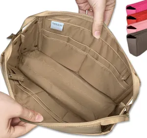Exclusive Zippered Purse Organizer Insert For Handbags, Shaper For Speedy, Neverfull, On The Go & Graceful Totes (Extra Jumbo (Short), Tan)