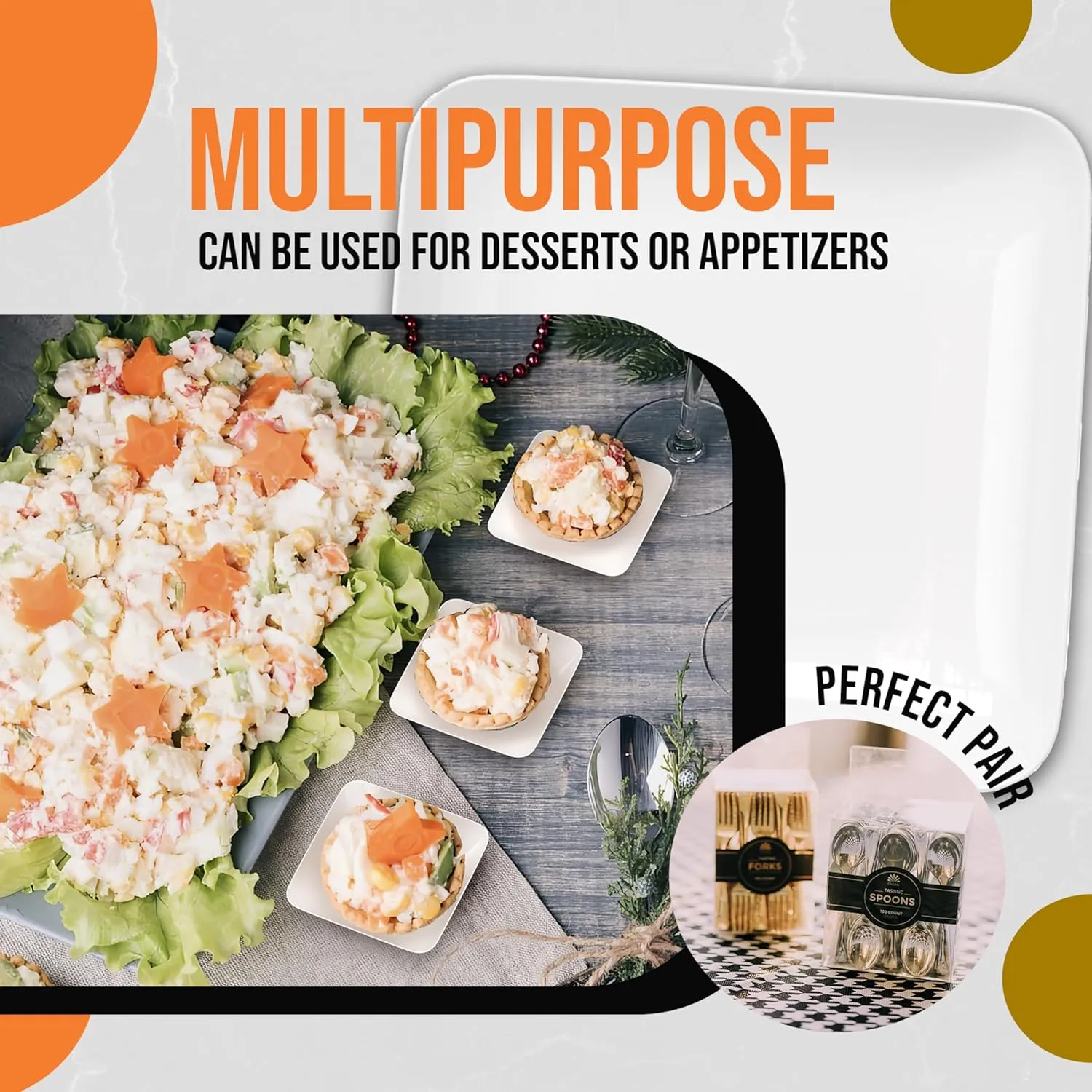 Exquisite Tiny Mini Appetizer Plates - 240 Pack 2.4 In. x 2.4 In. White Plastic Disposable Dessert Plates - BPA Free for Weddings