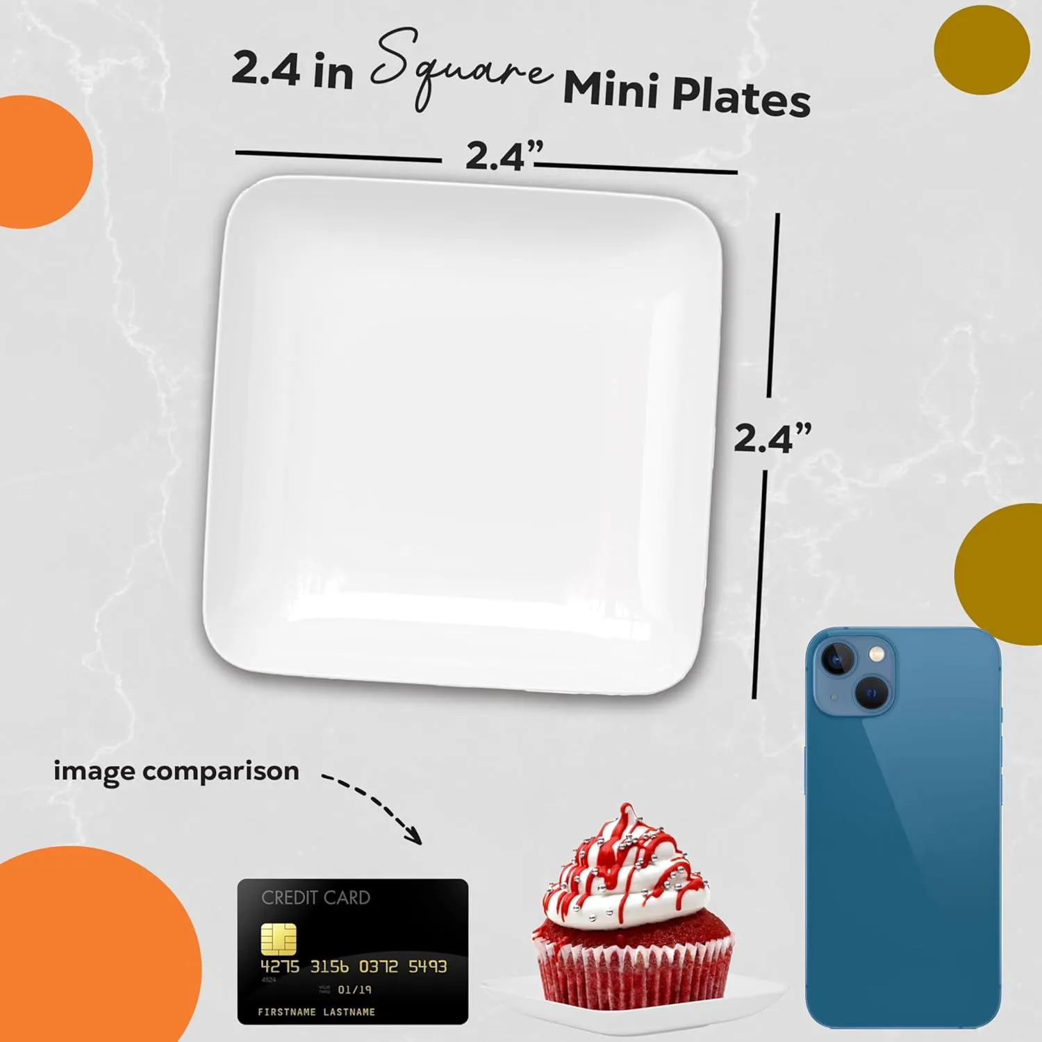 Exquisite Tiny Mini Appetizer Plates - 240 Pack 2.4 In. x 2.4 In. White Plastic Disposable Dessert Plates - BPA Free for Weddings