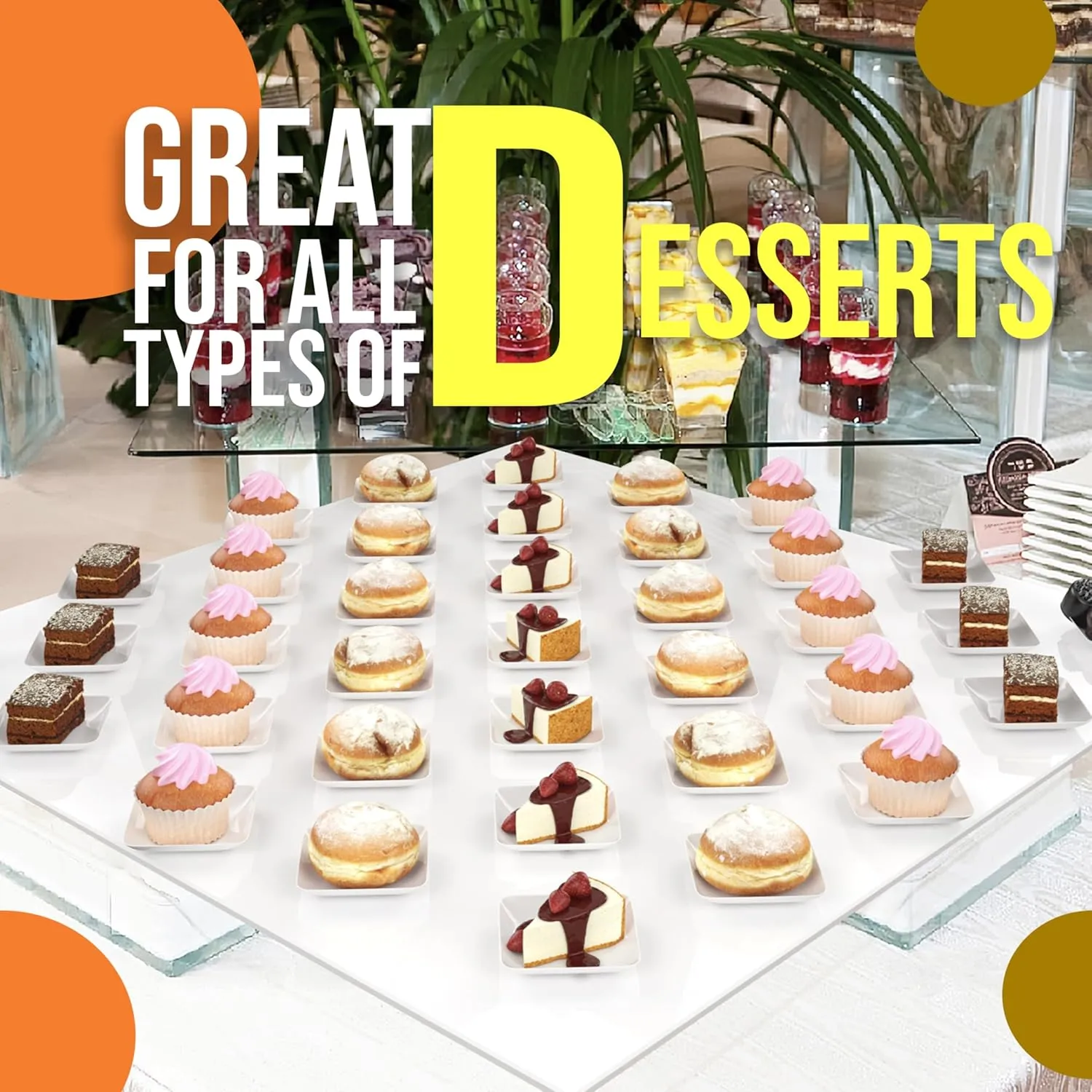 Exquisite Tiny Mini Appetizer Plates - 240 Pack 2.4 In. x 2.4 In. White Plastic Disposable Dessert Plates - BPA Free for Weddings