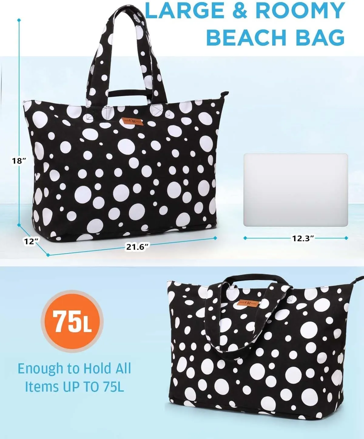 Extra Large Beach Bag for Women - Waterproof Sandproof Over-Size Carry On Beach Tote with 5 Pockets Gifts for Women