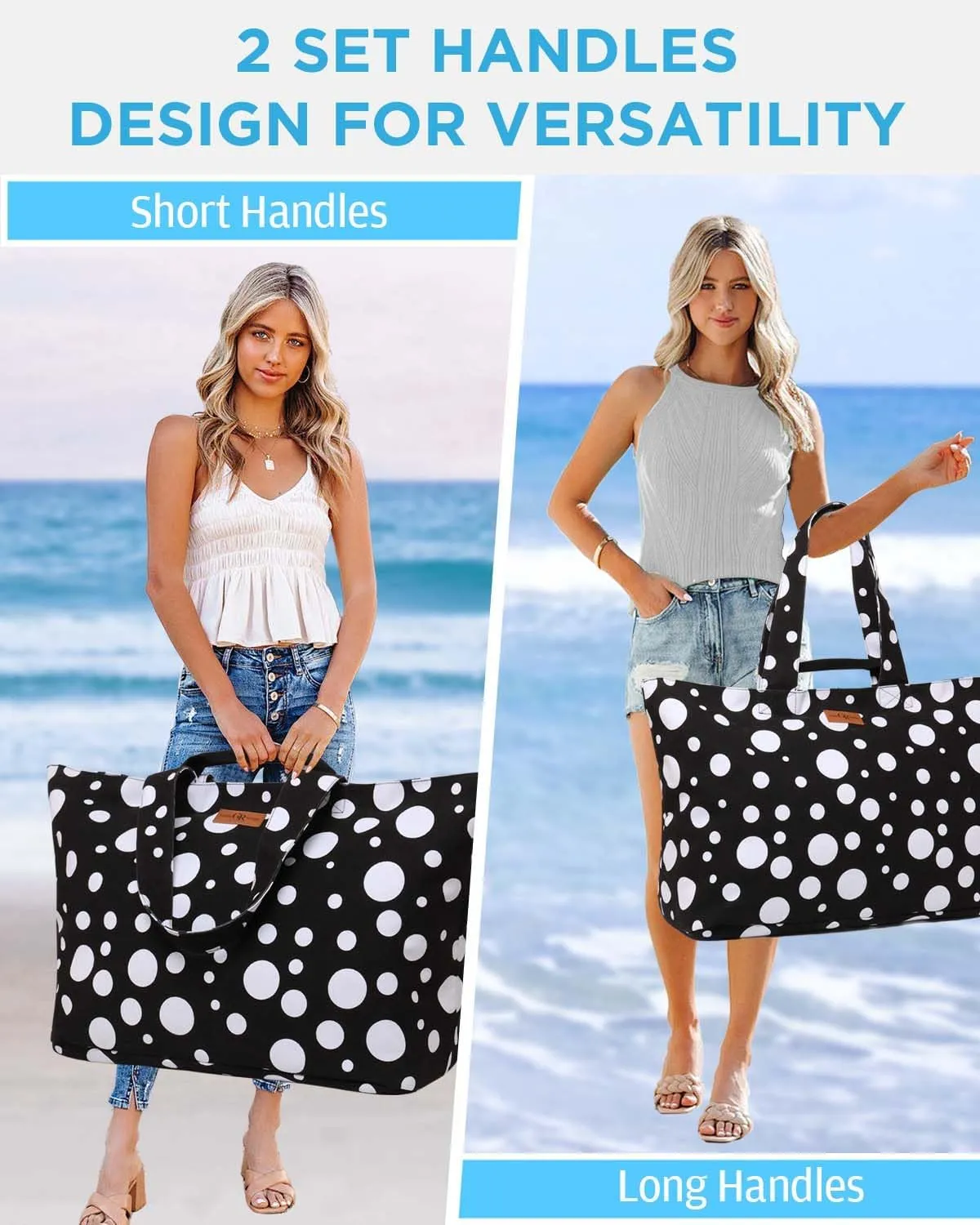 Extra Large Beach Bag for Women - Waterproof Sandproof Over-Size Carry On Beach Tote with 5 Pockets Gifts for Women