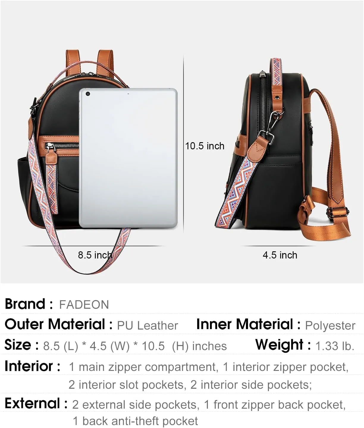 FADEON Mini Backpack Purse for Women, Designer Leather Cute Roomly Backpacks, Daily Ladies Shoulder Backpack Fashion Handbag